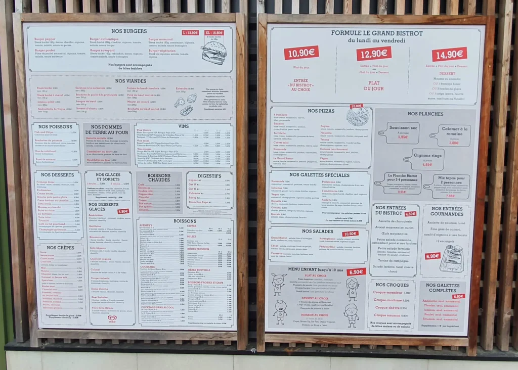 Panneau menu extérieur restaurant