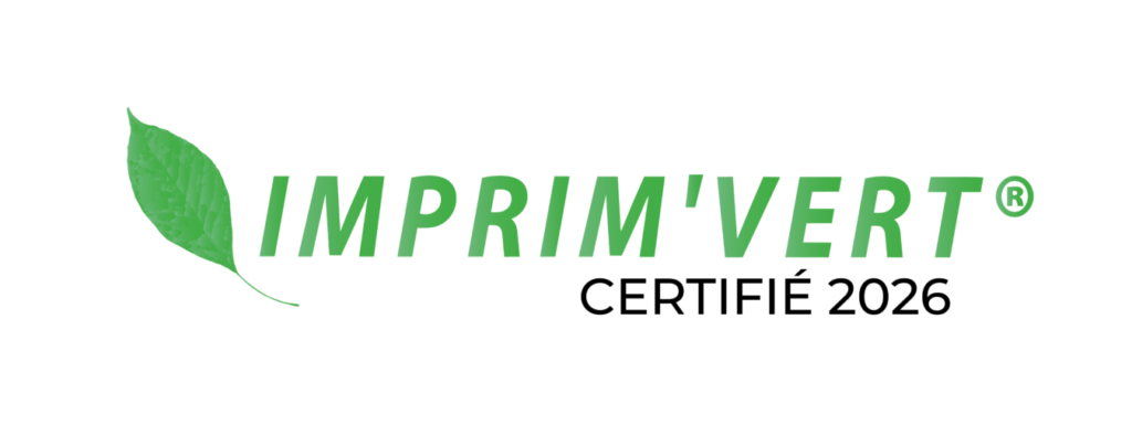 Label officiel Imprim'Vert garantissant une démarche écoresponsable pour nos services d'imprimerie et création graphique.